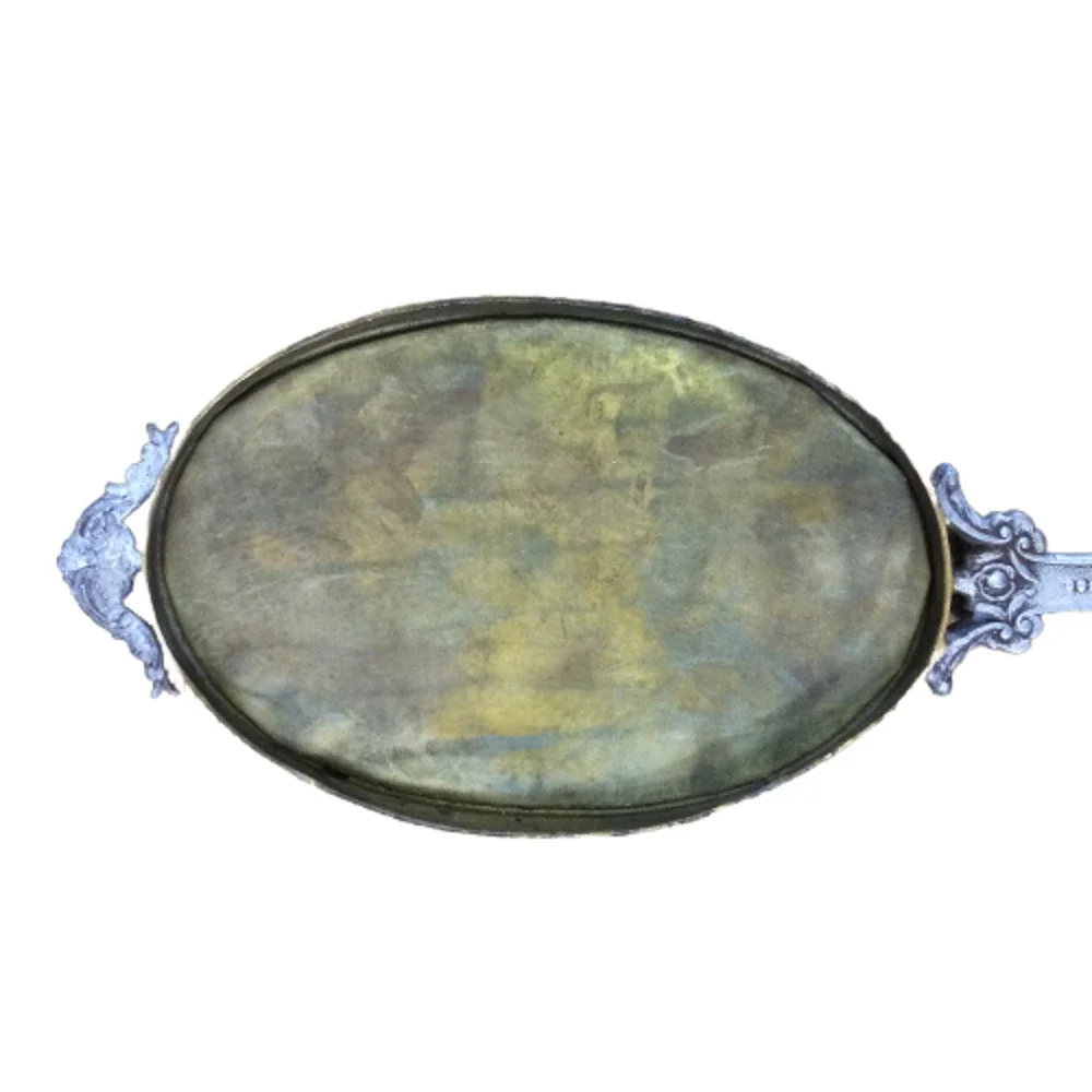 Vintage Art Deco Silver Plated Vanity Hand Mirror Flower Design NO Mirror Glass
